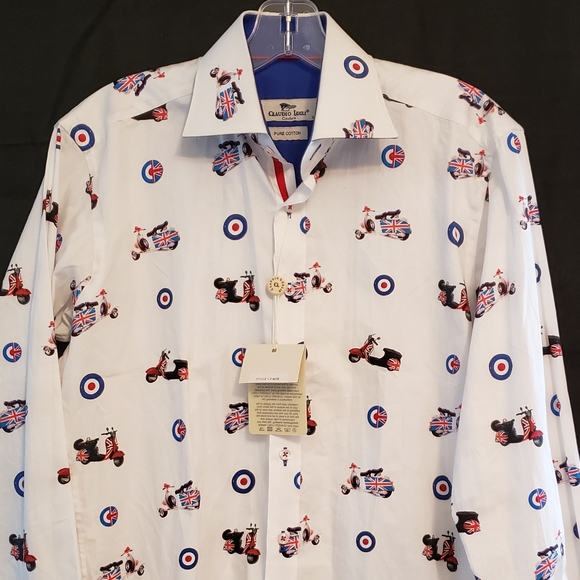 Claudio Lugli Couture Mod Vespa Print Shirt S NWT - Picture 3 of 14